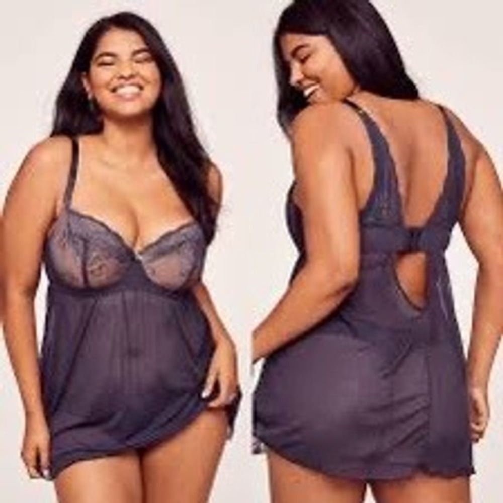 Adore Me Ella Contour Babydoll 40D Purple Lace Mesh Lingerie Gothic‎ Grape NWT